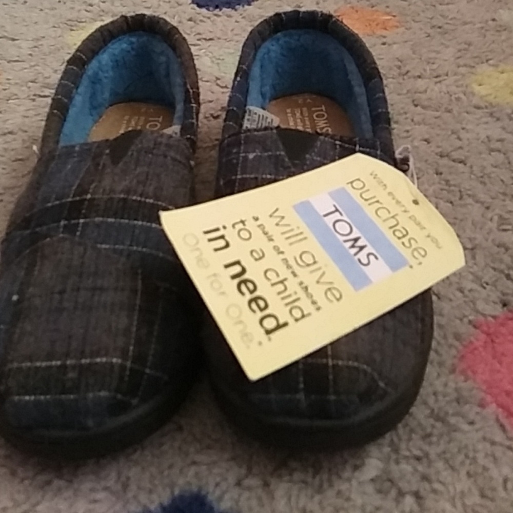 Toms Blue Tartan boys slip on shoes